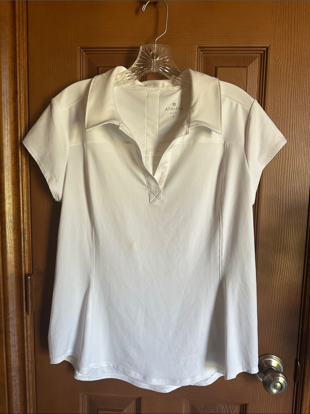 Athleta White Knit Pullover Polo Shirt, size Large